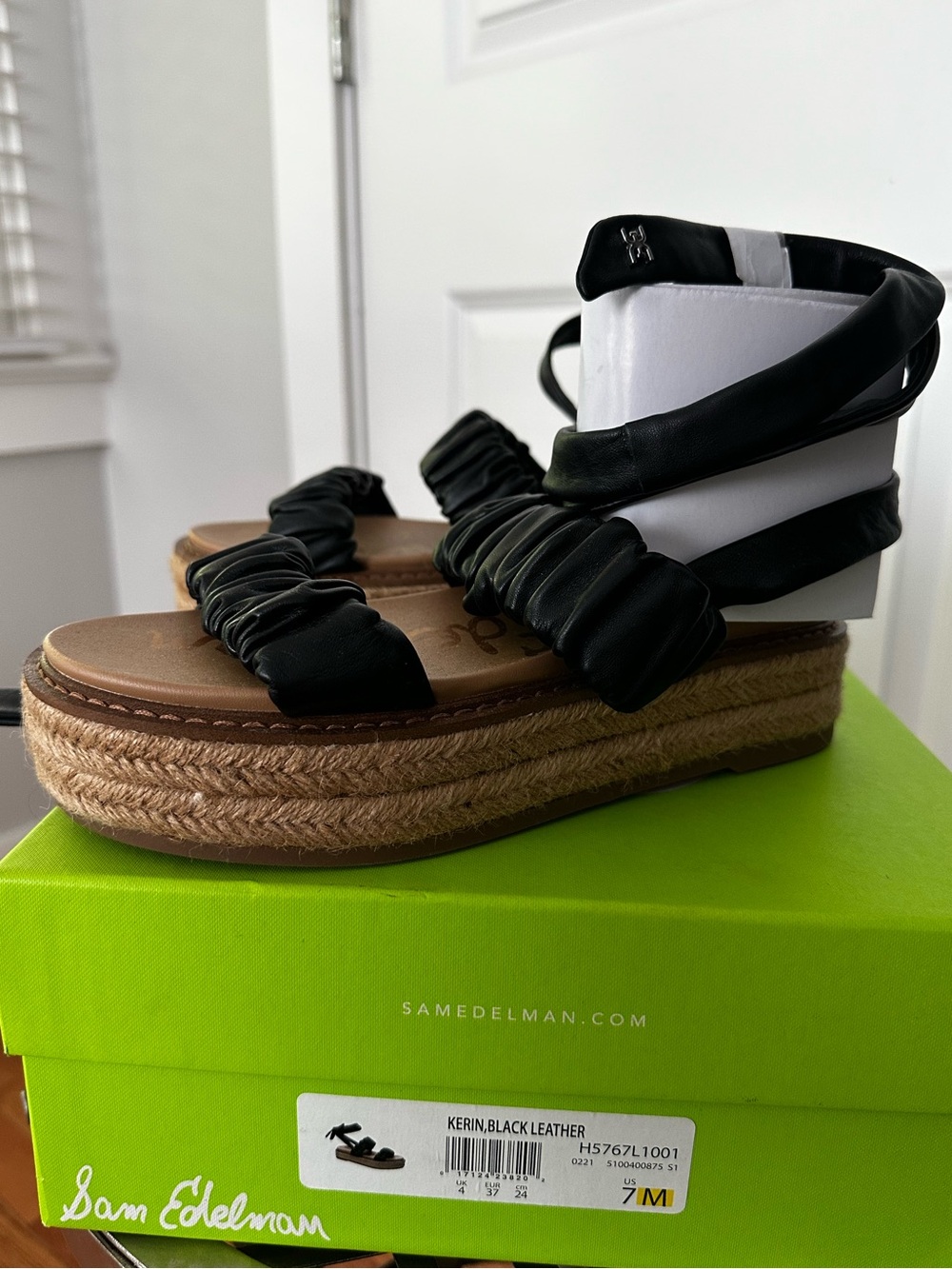 New! Sam Edelman Kerin Black Leather Espadrille Platform Sandals